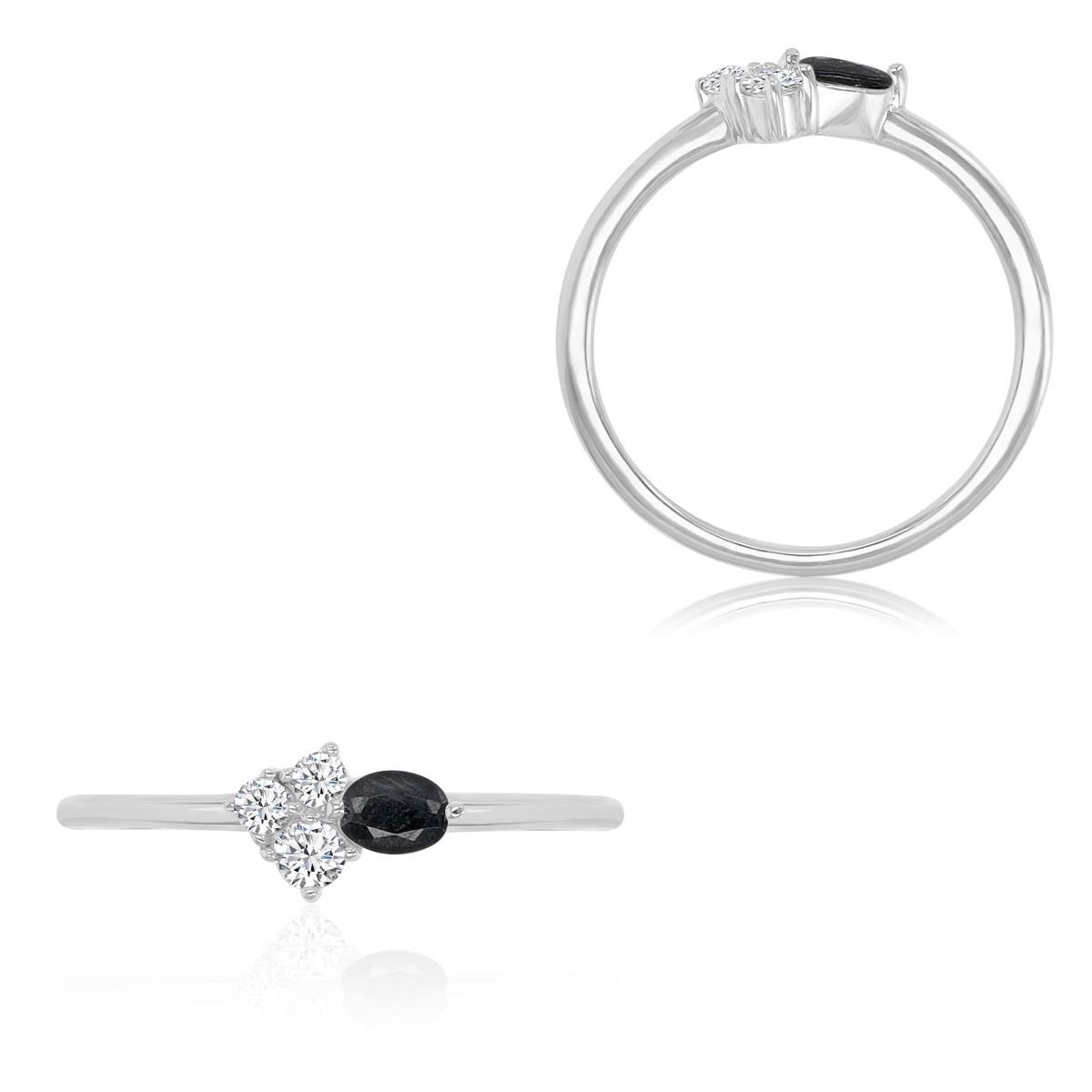 Sterling Silver Rhodium 5.8x8.7mm Black Spinel & White Sapphire Mixed Shaped 4 Stones Fashion Ring
