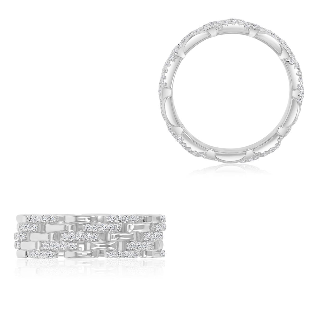 Sterling Silver Rhodium 6.2mm White CZ  Eternity Chain Ring