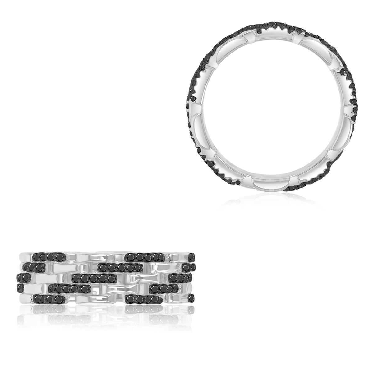 Sterling Silver Black & White 6.2mm Black Spinel Eternity Chain Ring