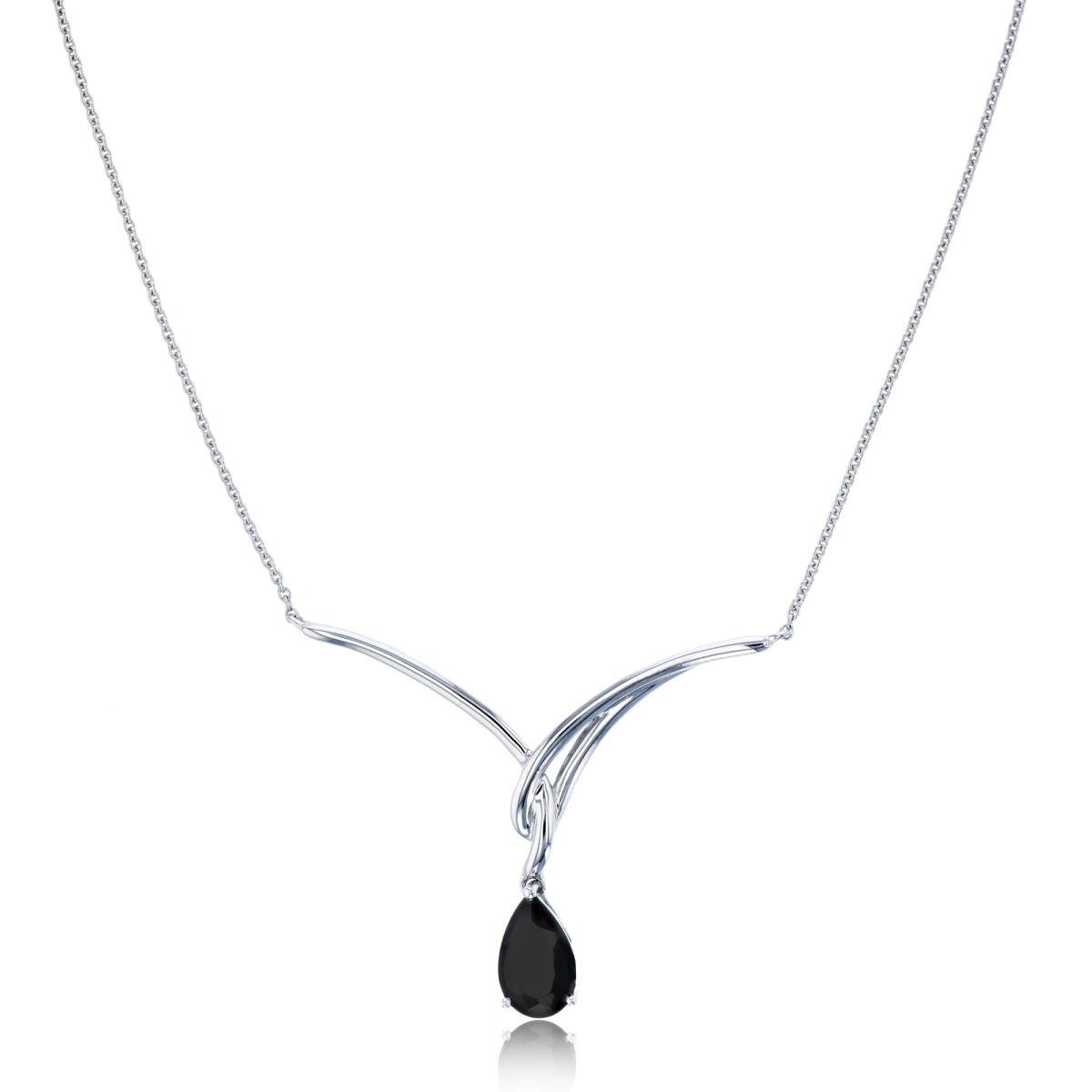 Sterling Silver Rhodium 8X5mm PS Onyx Dangling Drop 18" Y-Necklace