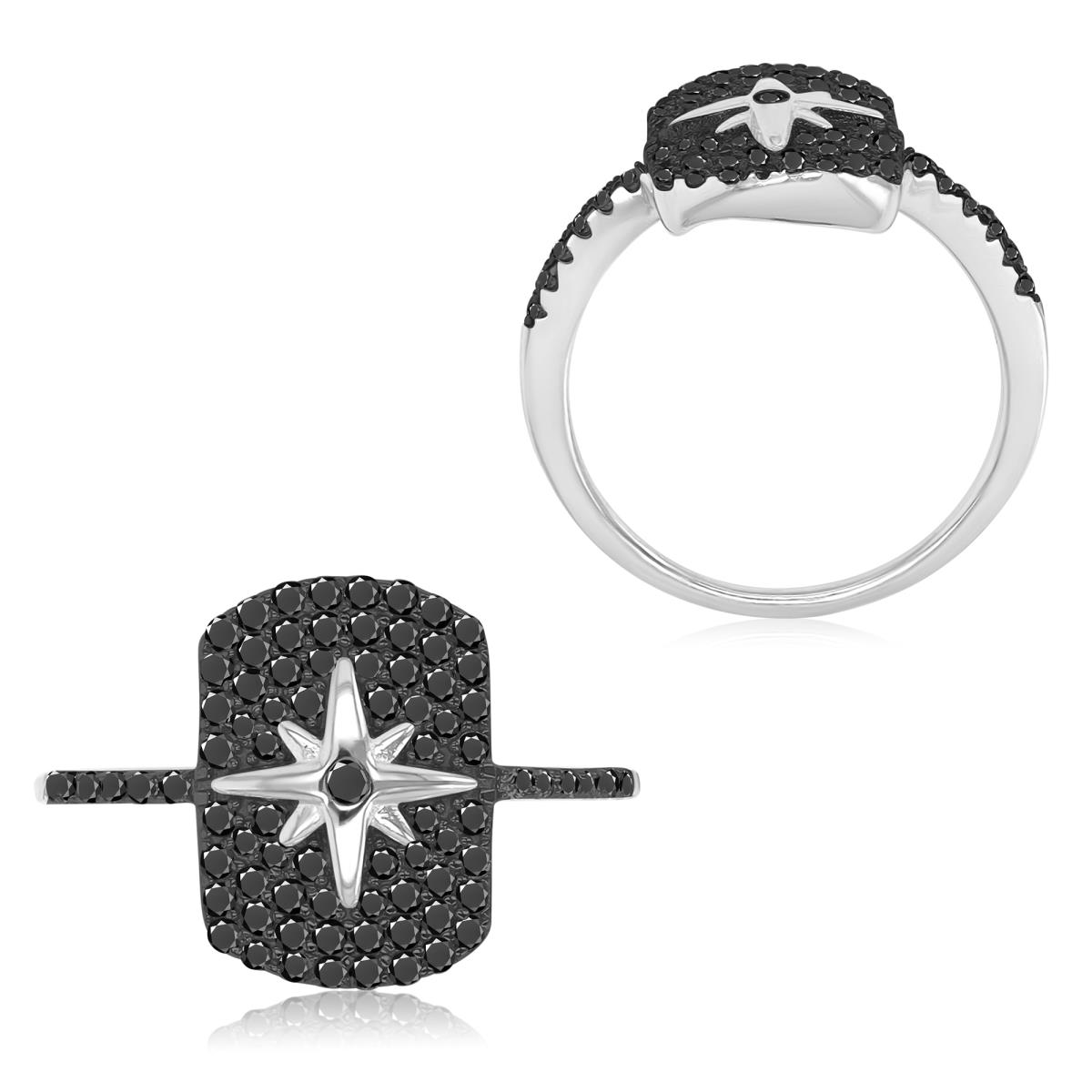 Sterling Silver Black & White 10.5x14.5mm Black Spinel Star Pave Fashion Ring