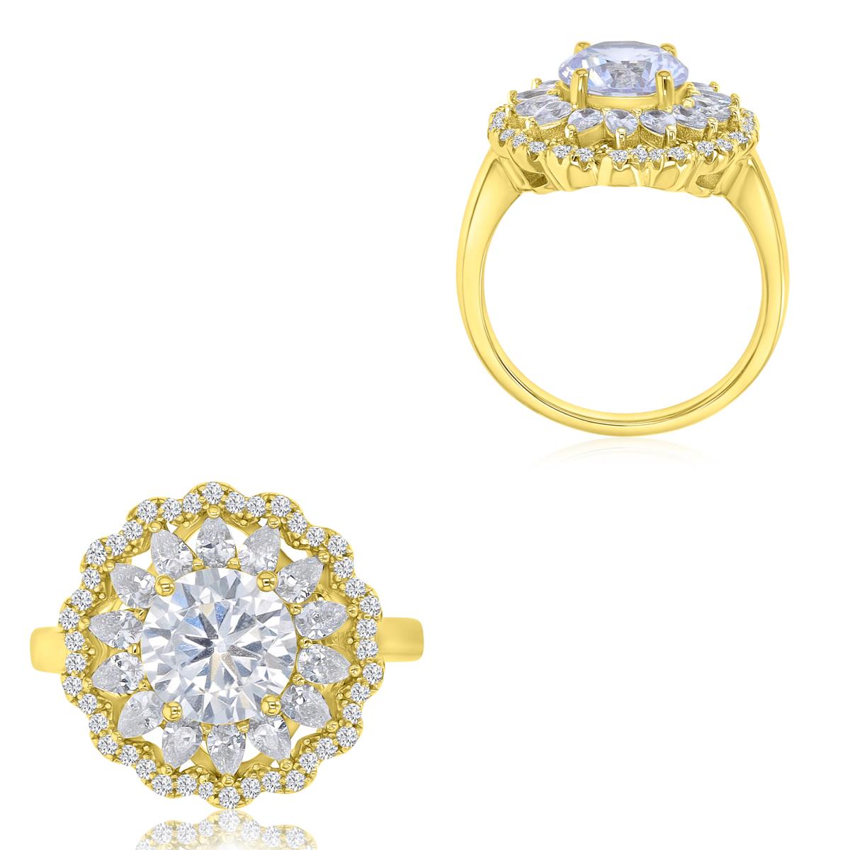 Brass Yellow 17mm White CZ Large Flower Ring