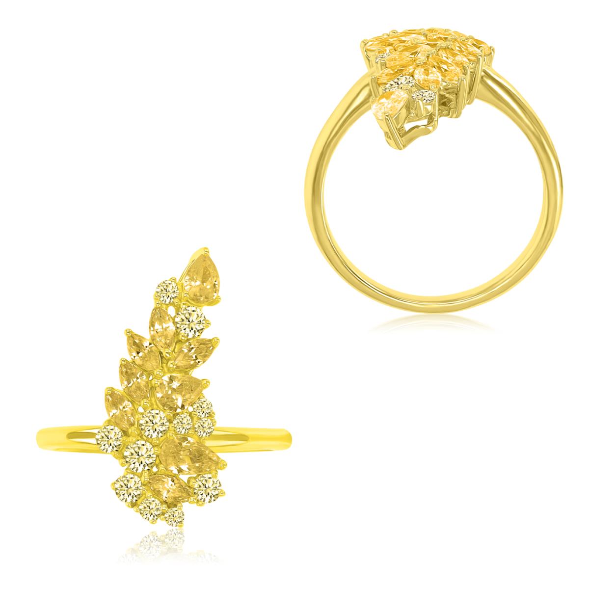 Sterling Silver Yellow 10.5x22mm Yellow CZ Multi Shaped Leaf Ring