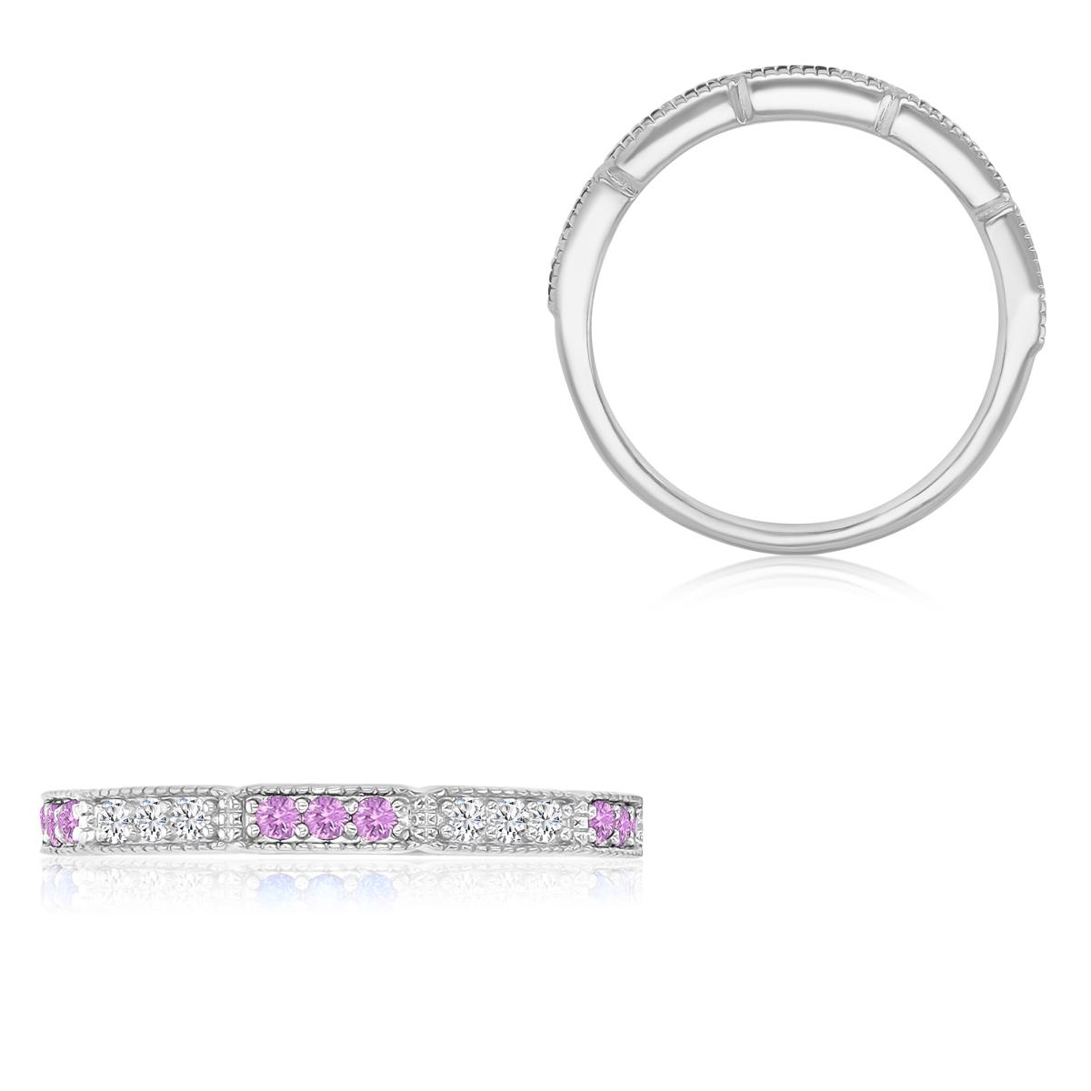 Sterling Silver Rhodium 2.5mm Created Pink & White Sapphire Fashion Ring