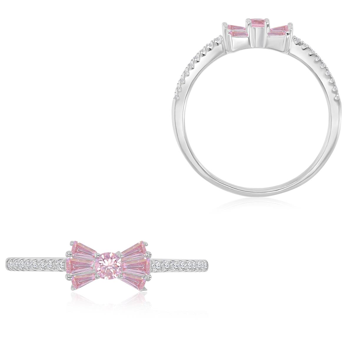 Sterling Silver Rhodium 5x8.5mm Pink & White CZ  Bow-Knot Ring