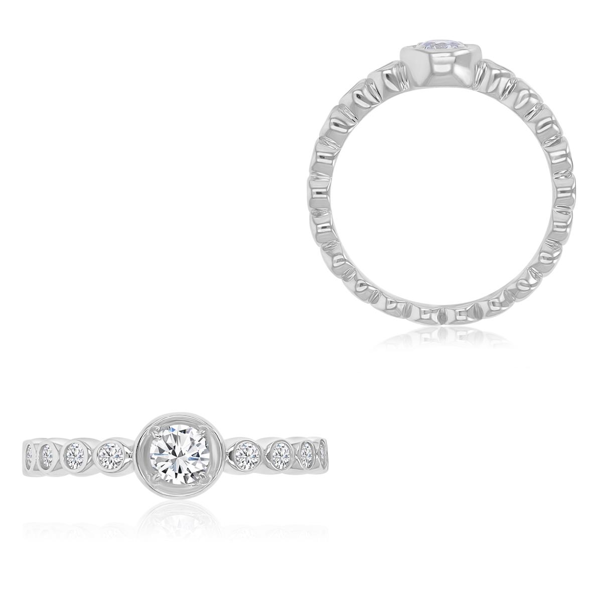 Sterling Silver Rhodium 6mm White CZ Beaded Fashion Ring