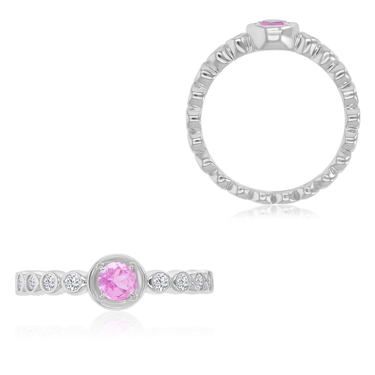 Sterling Silver Rhodium 6mm Created Pink & White Sapphire Beaded Fashion Ring