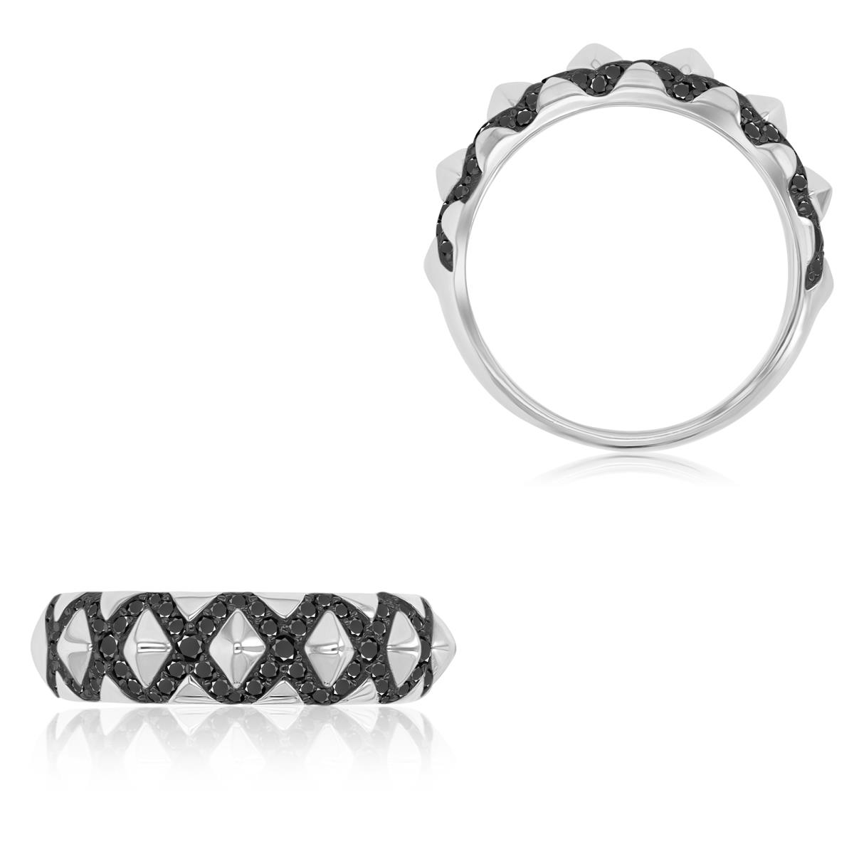 Sterling Silver Black & White 6mm Black Spinel Rhombus Fashion Ring