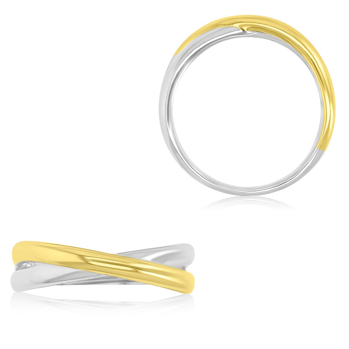 Sterling Silver Yellow & White 5.5mm Crossover Fashion Ring