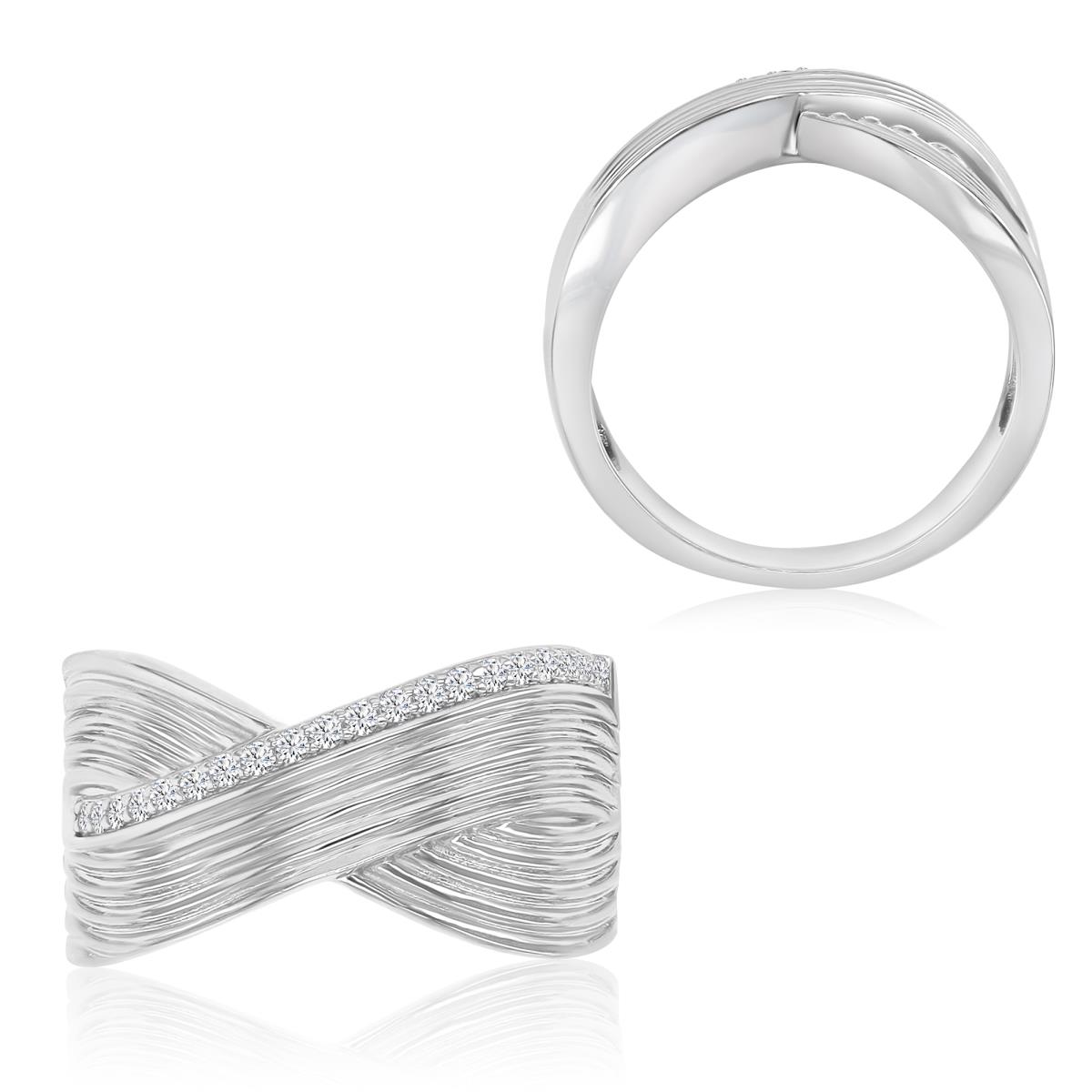 Sterling Silver Rhodium 12mm White CZ Textured Infinity Ring