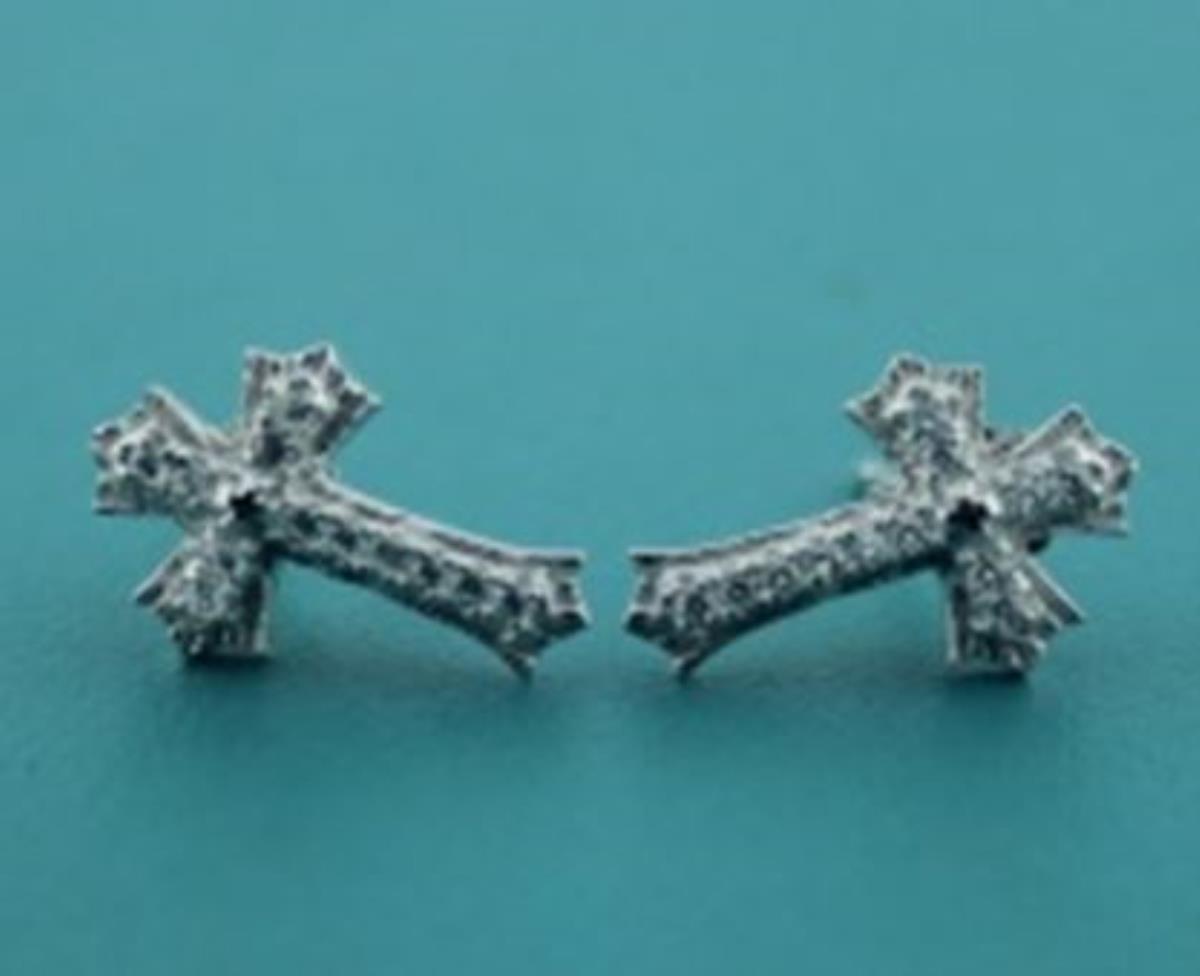 Sterling Silver Rhodium Micropave Cross Stud Earring