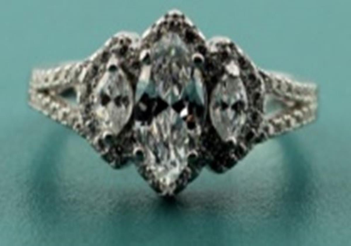Sterling Silver Rhodium Three Marquise Cut Engagement Ring