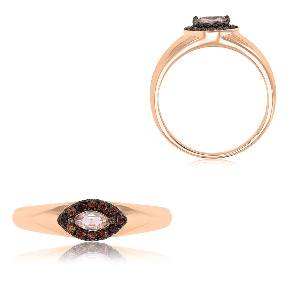 Sterling Silver Black & Rose 5.5mm Marquise Shaped Morganite & Coffee CZ Fashion Ring