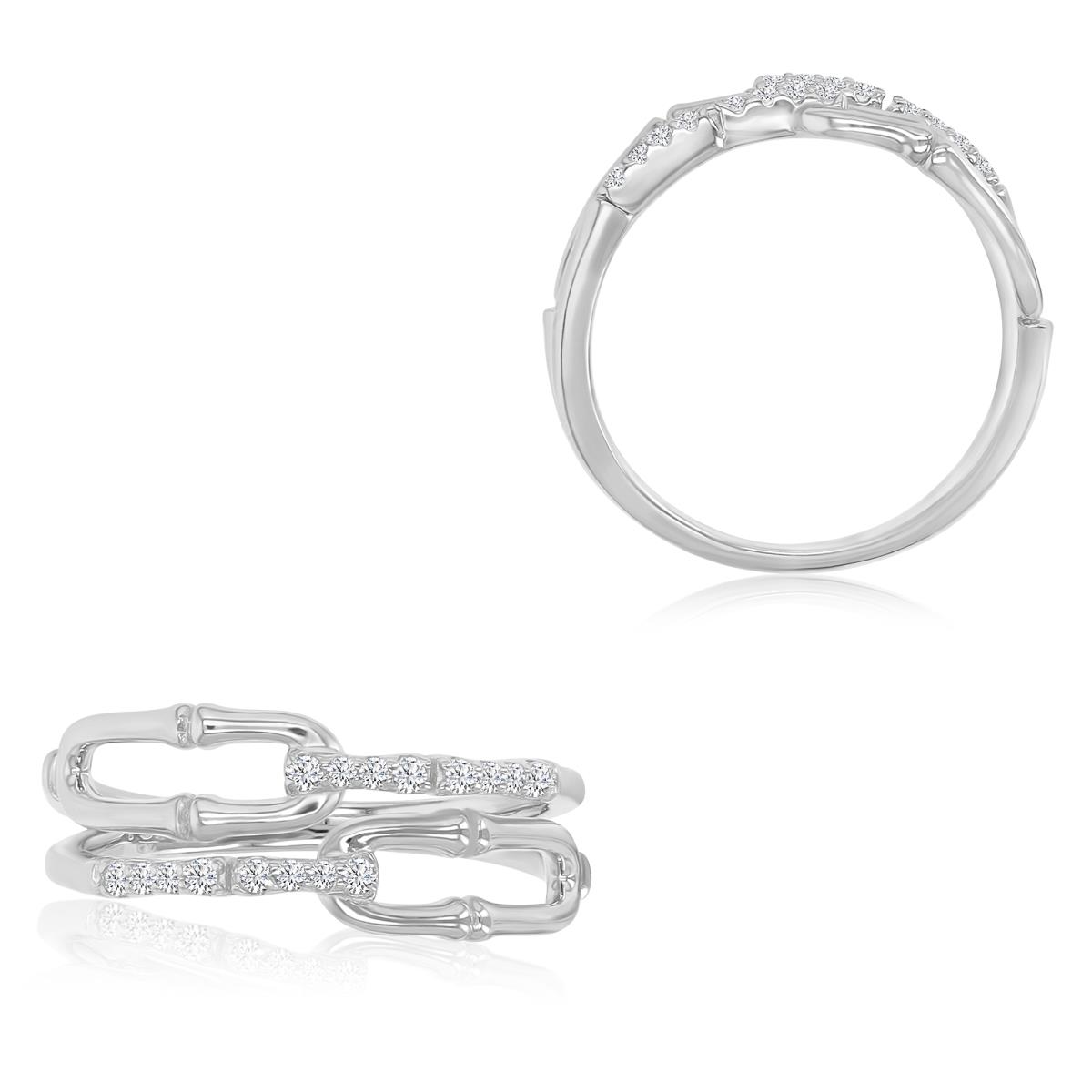 Sterling Silver Rhodium 7.5mm White CZ Link Ring