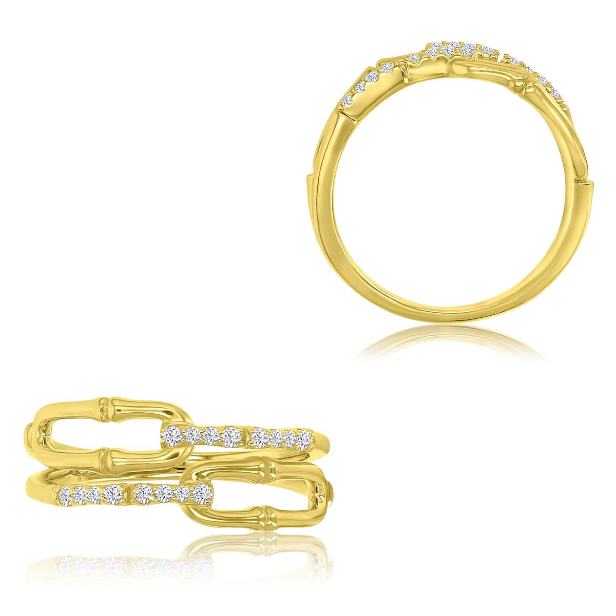 Sterling Silver Yellow 7.5mm White CZ Link Ring
