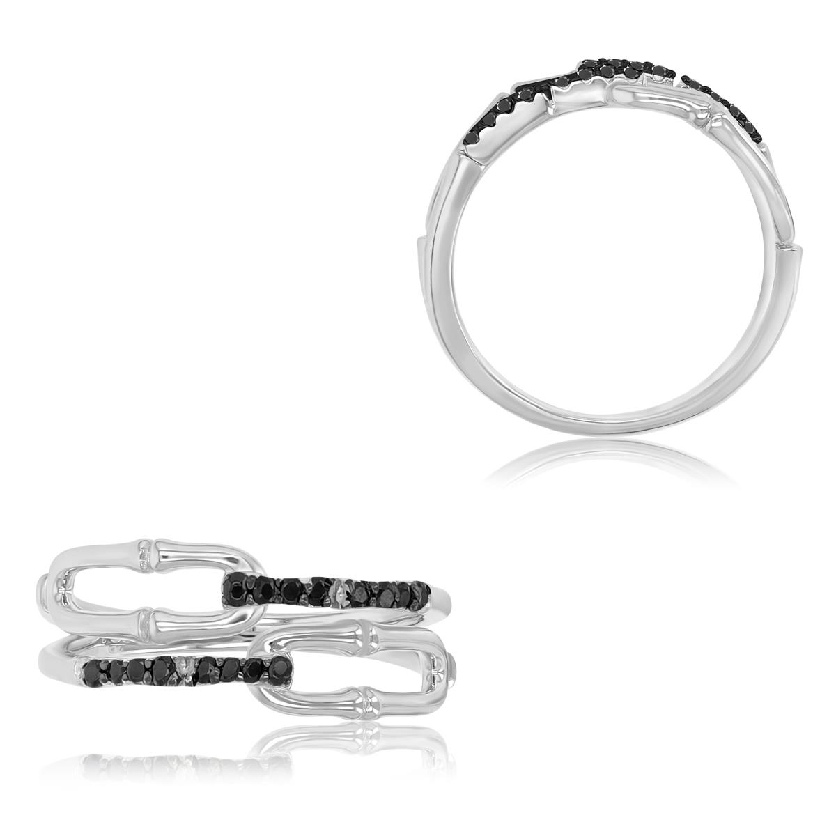 Sterling Silver Black & White 7.5mm Black Spinel Link Ring