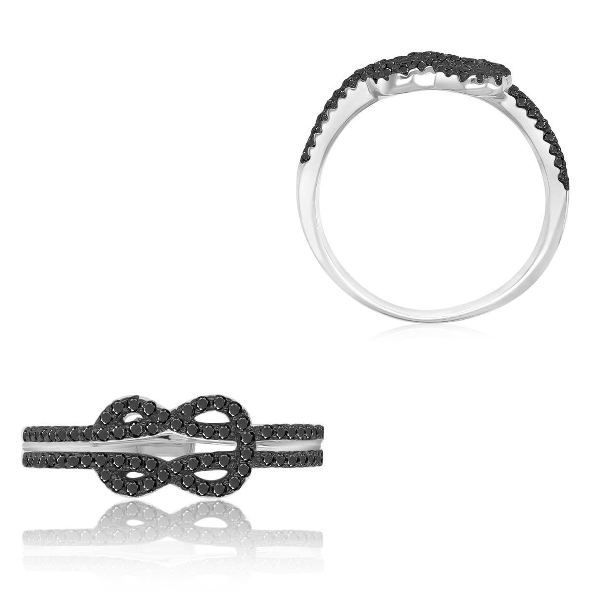 Sterling Silver Black & White 7x11mm Black Spinel Infinity Knot Ring