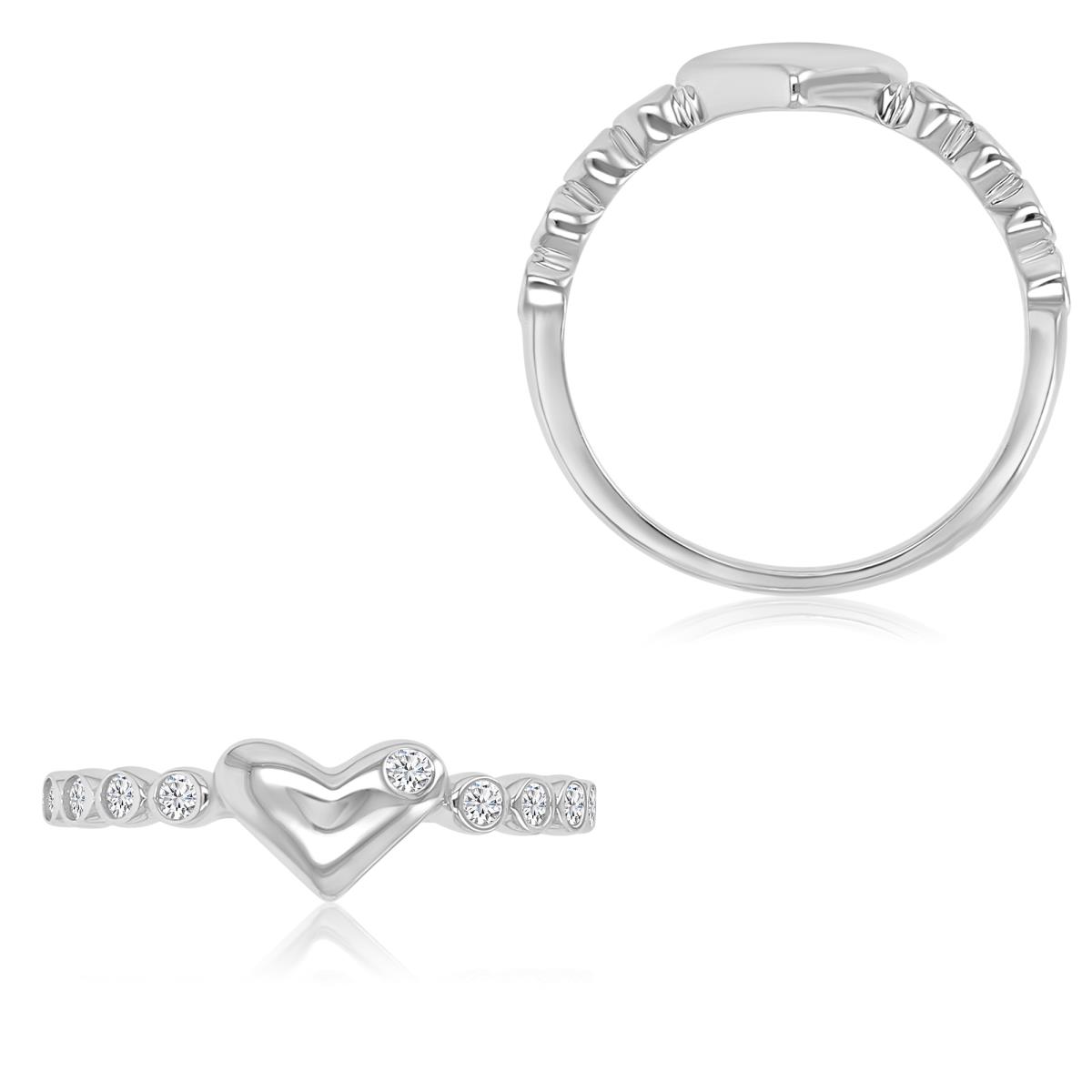 Sterling Silver Rhodium 6mm White CZ Heart Fashion Ring