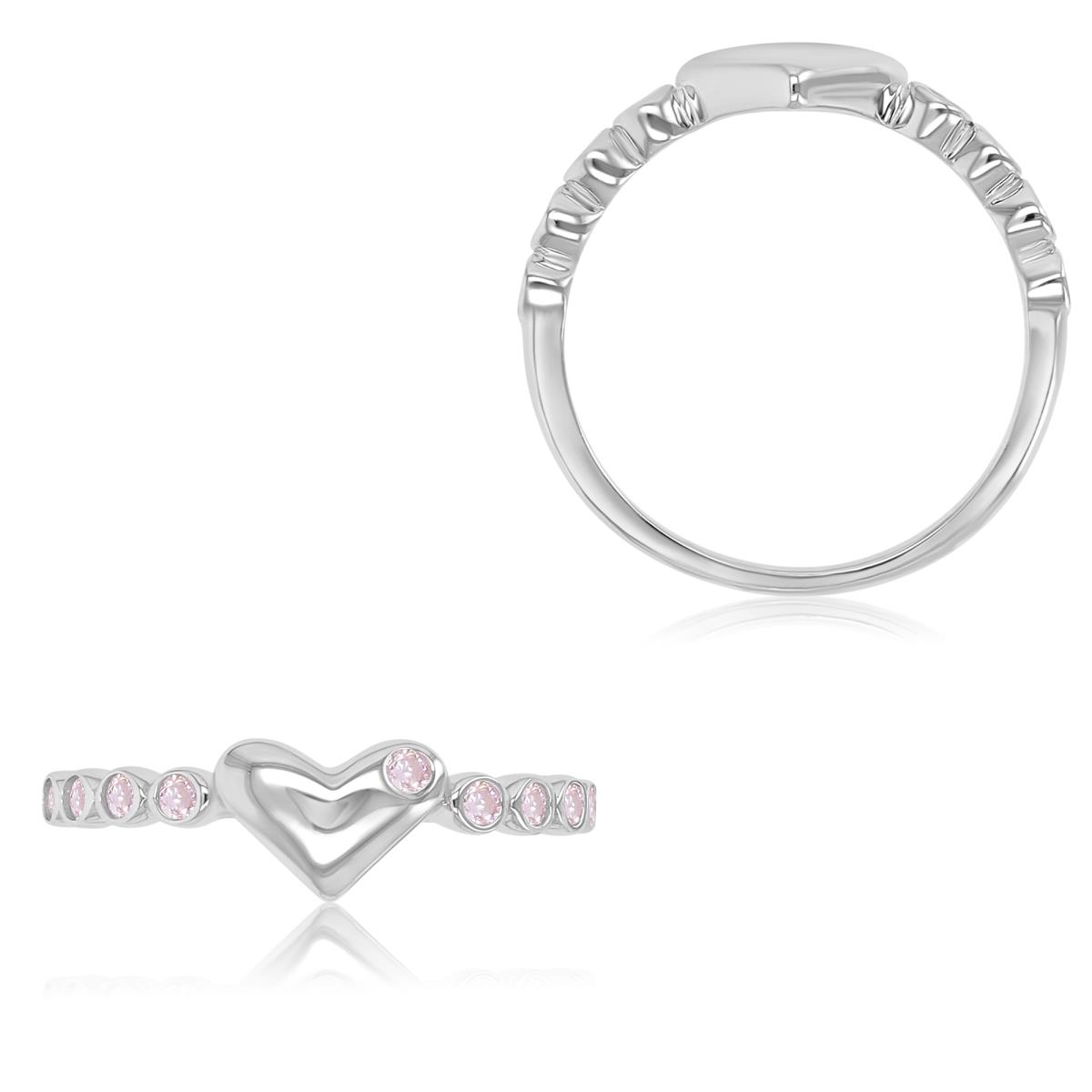 Sterling Silver Rhodium 6mm Pink CZ Heart Fashion Ring