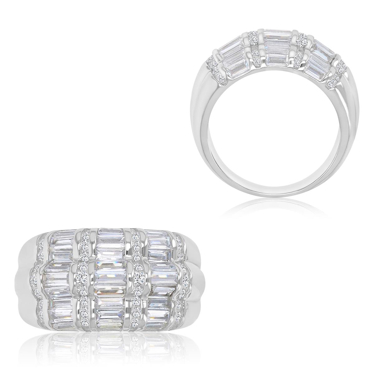 Brass White 12.3mm Baguette Cut White CZ Dome Cocktail Ring