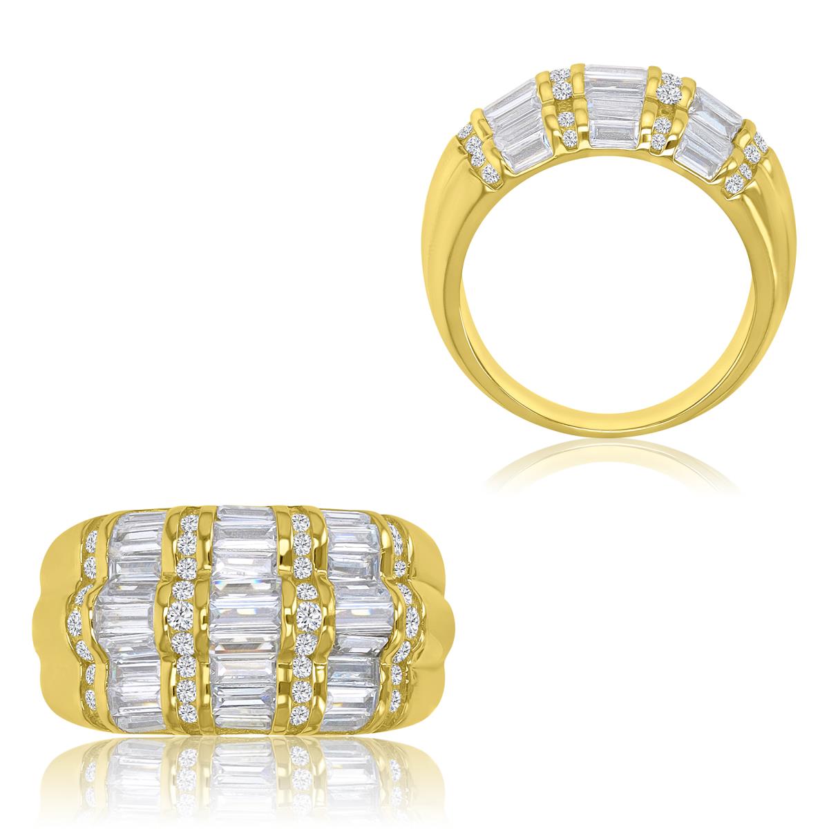 Brass Yellow 12.3mm Baguette Cut White CZ Dome Cocktail Ring