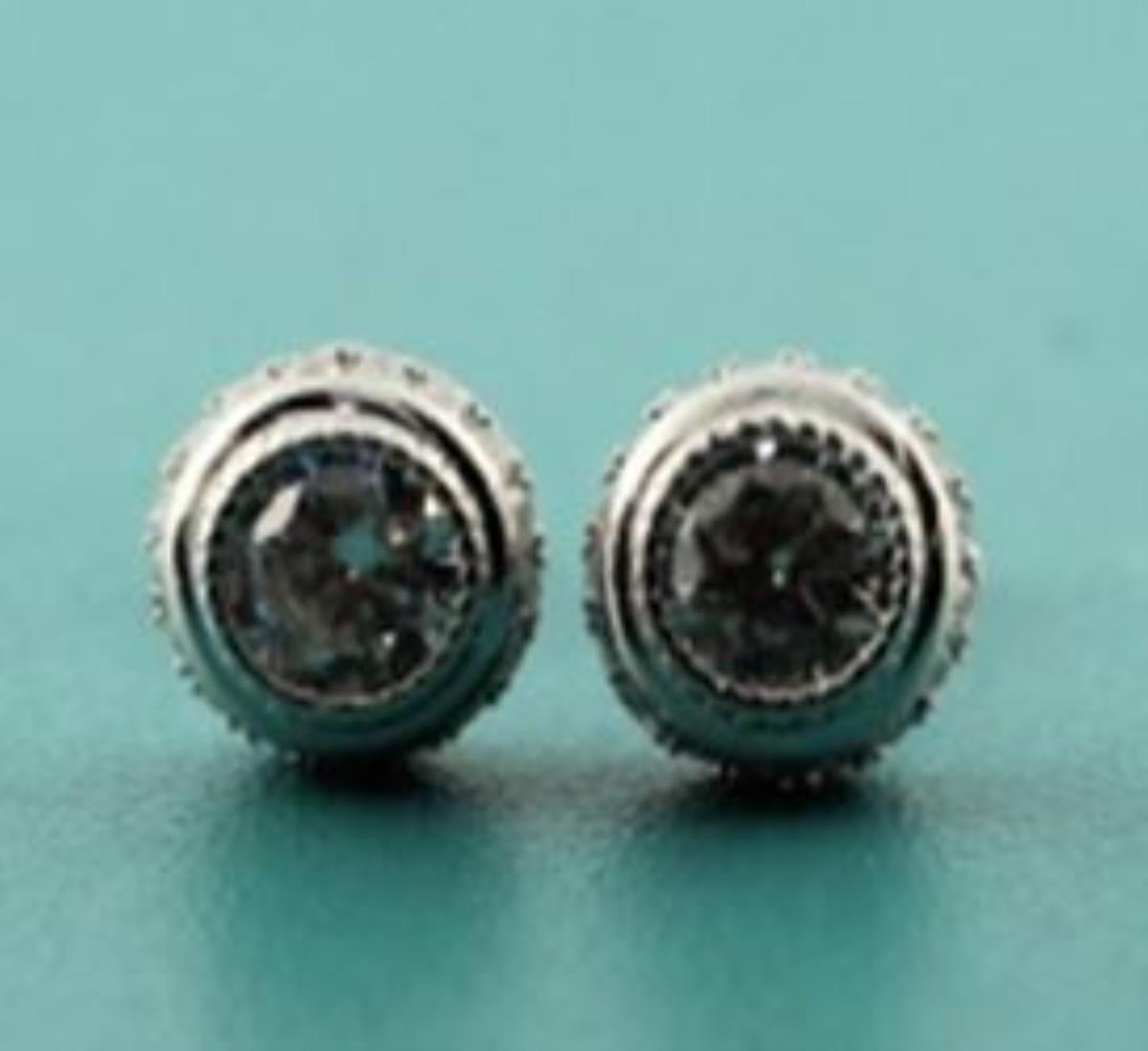 Sterling Silver Rhodium Pave 4.50mm Round Cut Stud Earring