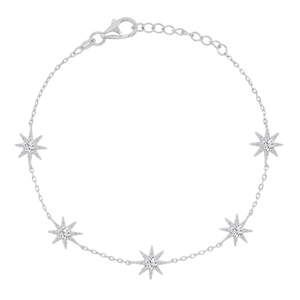 Sterling Silver Rhodium 9.5mm White CZ Sun Stations 9+1" Anklet