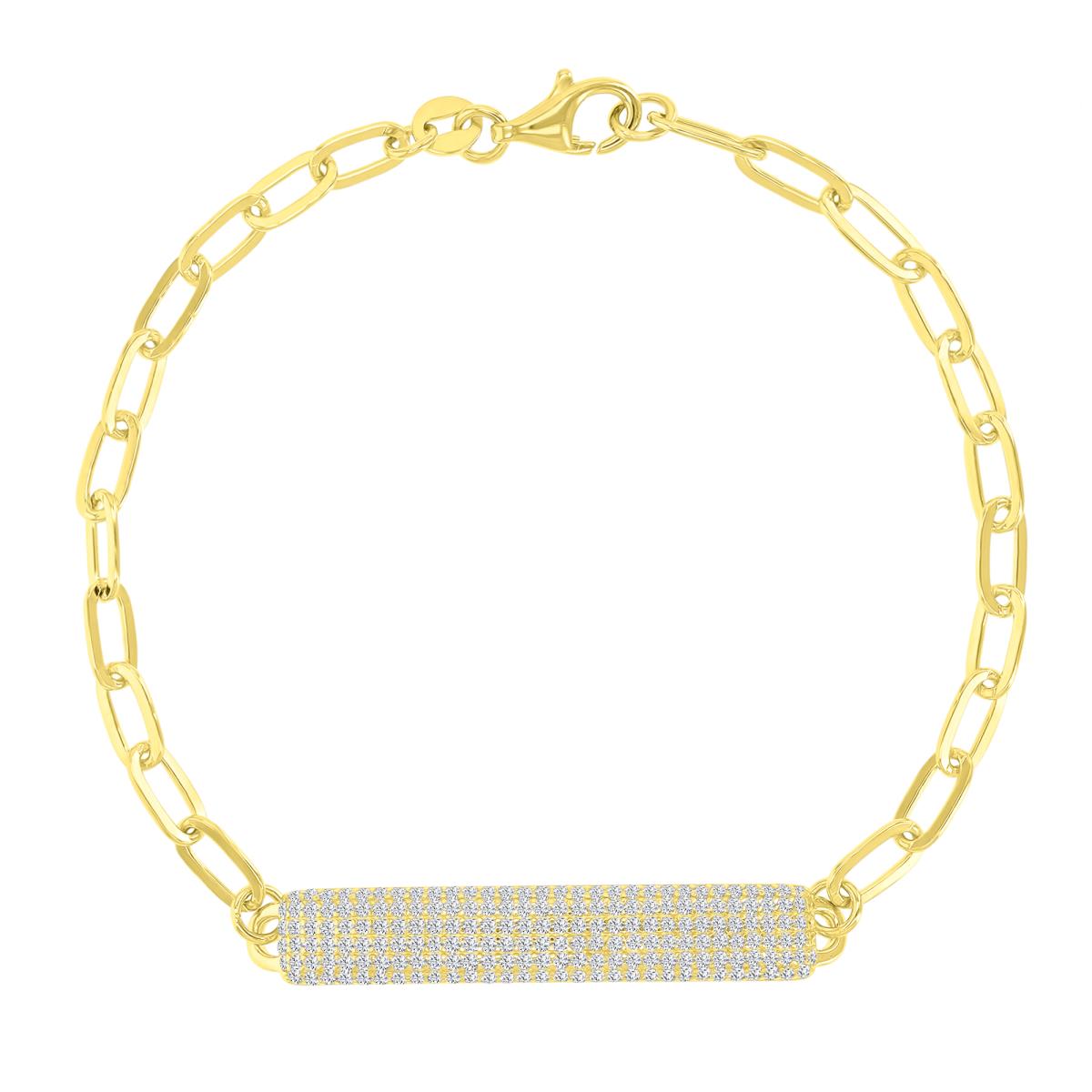 Sterling Silver Yellow 6mm White CZ Pave ID 7.25" Bracelet