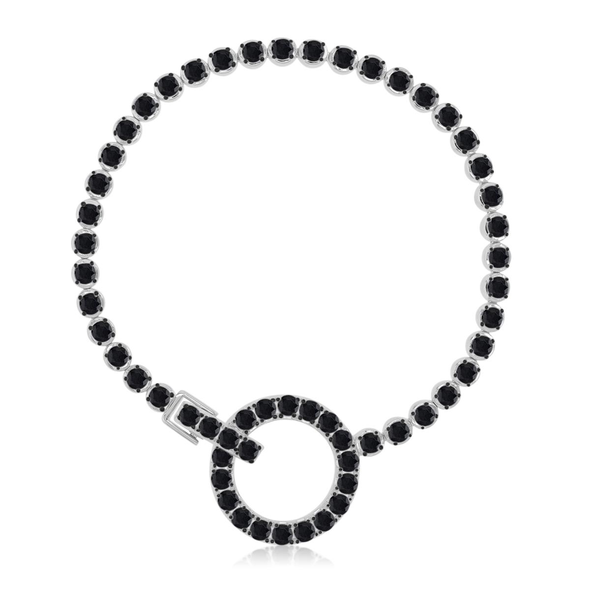 Sterling Silver Black & White 4.2mm Black Spinel Circle Tennis 7" Bracelet