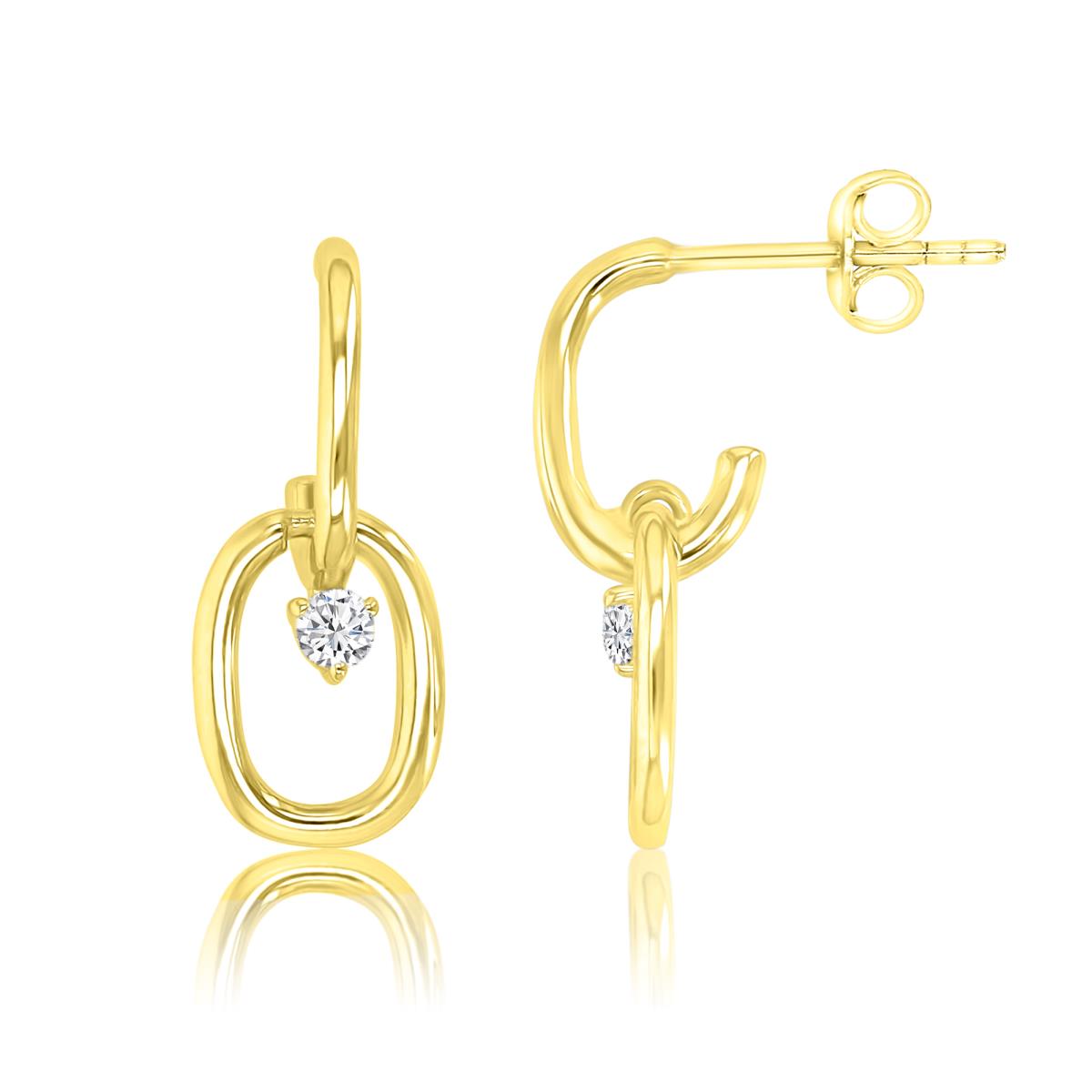 Sterling Silver Yellow 8x19mm White CZ Link Dangling Earring