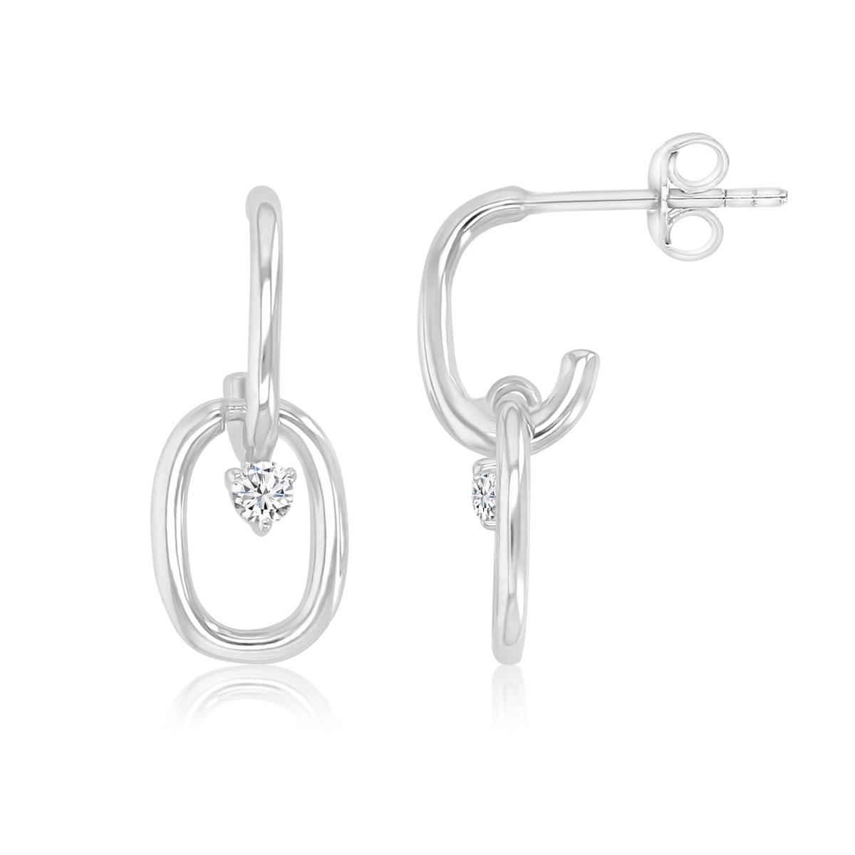 Sterling Silver Rhodium 8x19mm Created White Sapphire Link Dangling Earring
