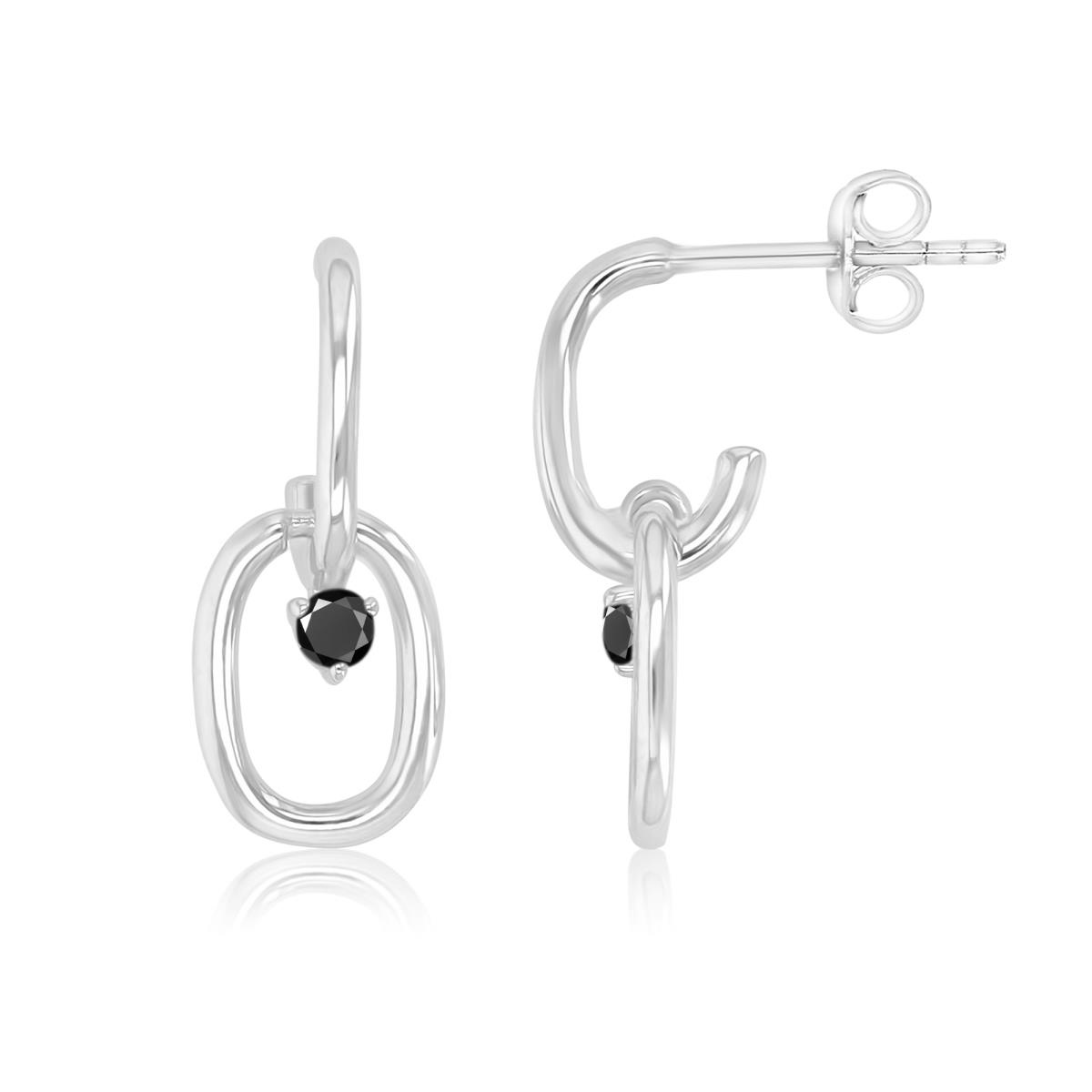 Sterling Silver Rhodium 8x19mm Black Spinel Link Dangling Earring