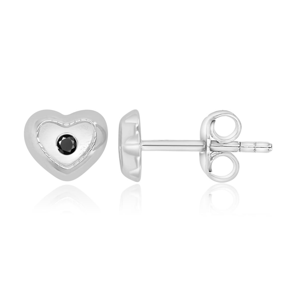 Sterling Silver Black & White 5x6mm Black Spinel Heart Stud Earrings