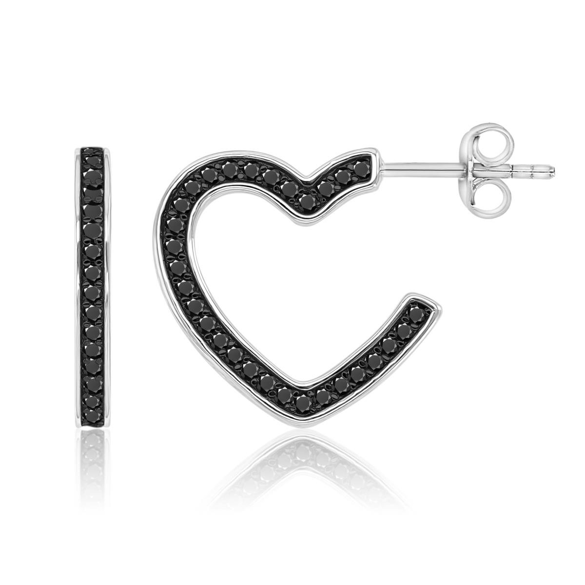 Sterling Silver Black & White 2.5X17.5mm Black & White Heart Stud Earrings