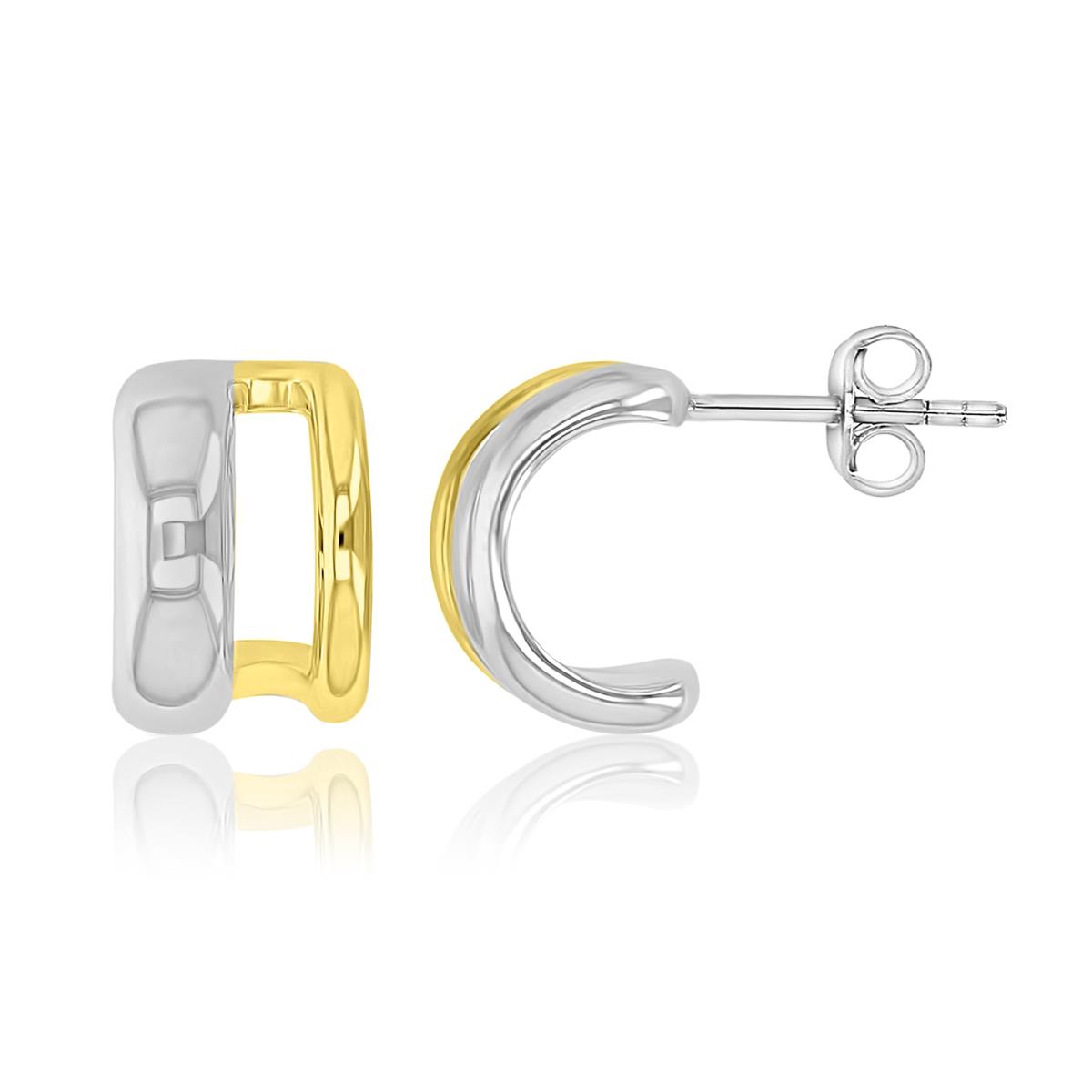 Sterling Silver Yellow & White 8X12mm Polished Stud Huggie Earrings