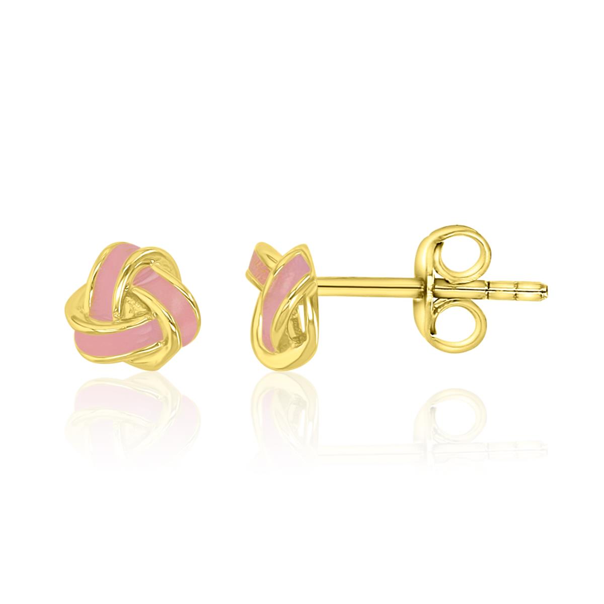 Sterling Silver Yellow 6MM Pink Enamel Knot Stud Earrings