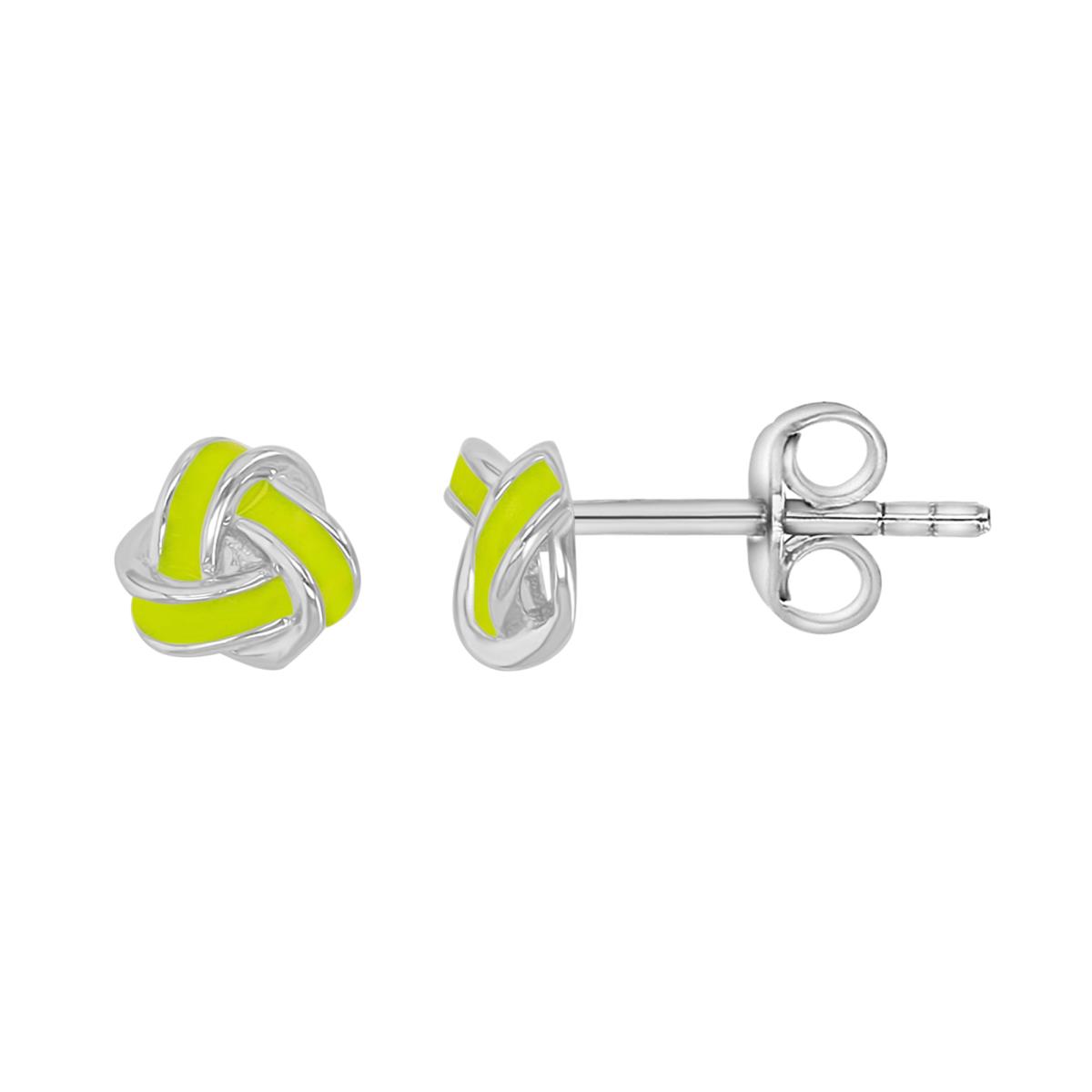 Sterling Silver Rhodium 6MM Yellow Enamel Knot Stud Earrings