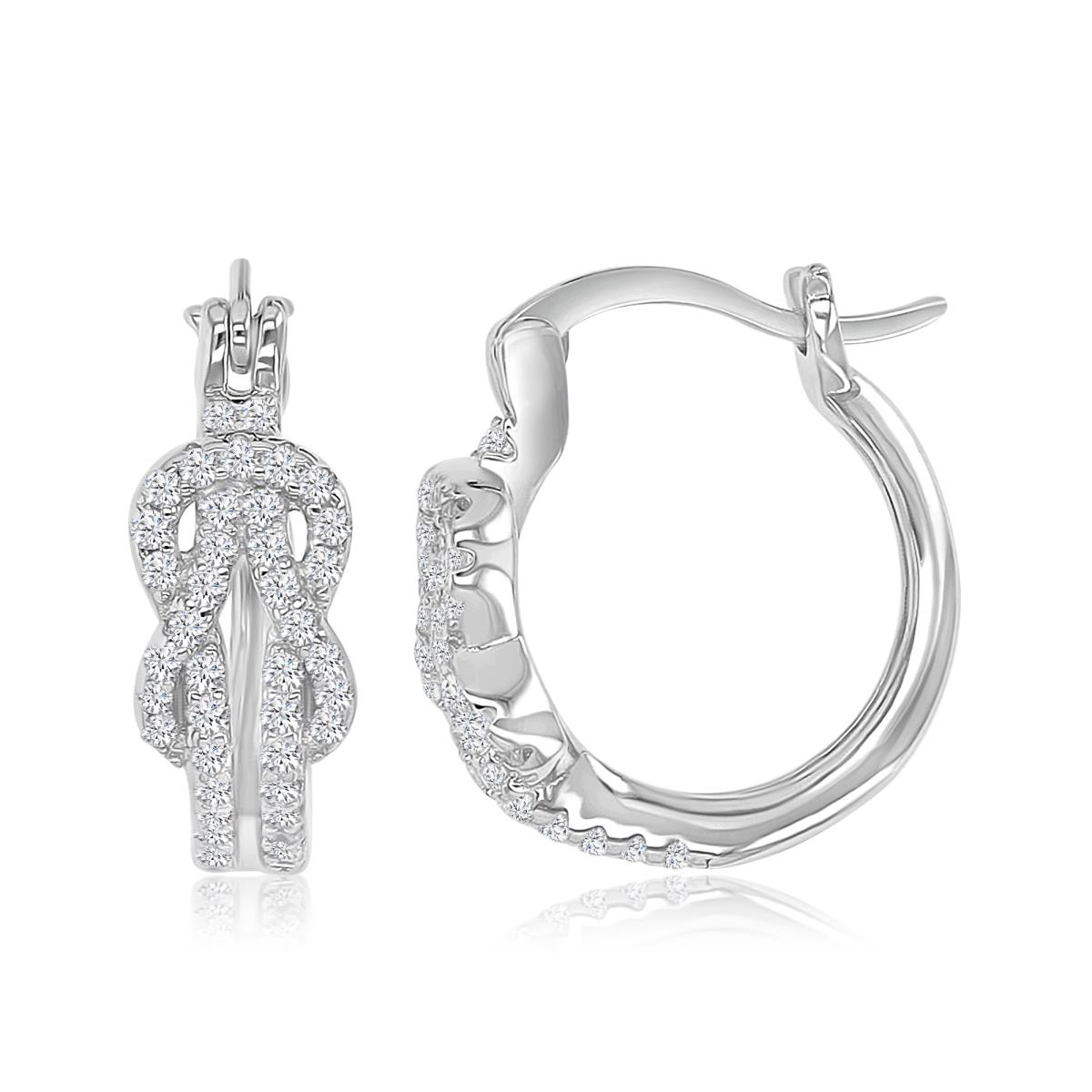 Sterling Silver Rhodium 5.7x16mm White CZ Infinity Knot Huggie Earrings