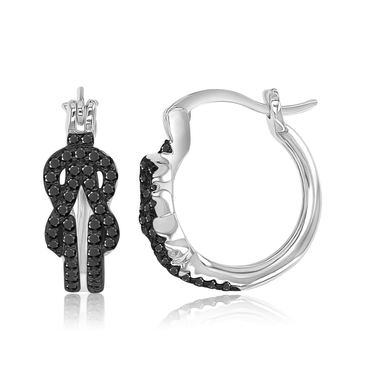 Sterling Silver Black & White 5.7x16mm Black Spinel Infinity Knot Huggie Earrings