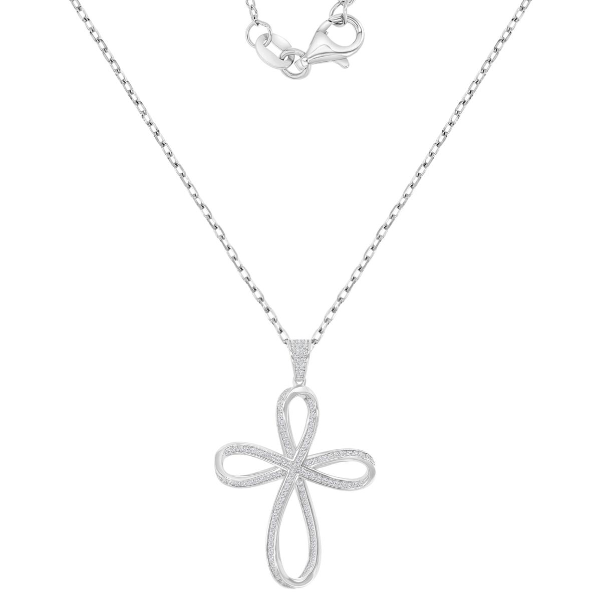 Sterling Silver Rhodium 28x43mm White CZ Cross 18" Necklace