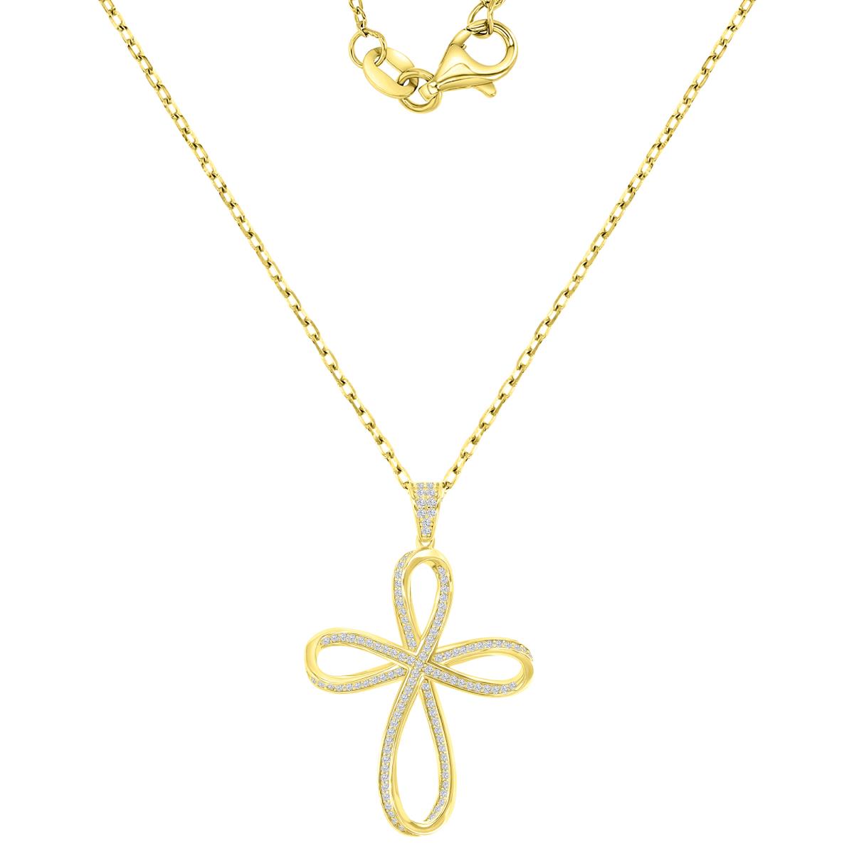 Sterling Silver Yellow 28x43mm White CZ Cross 18" Necklace