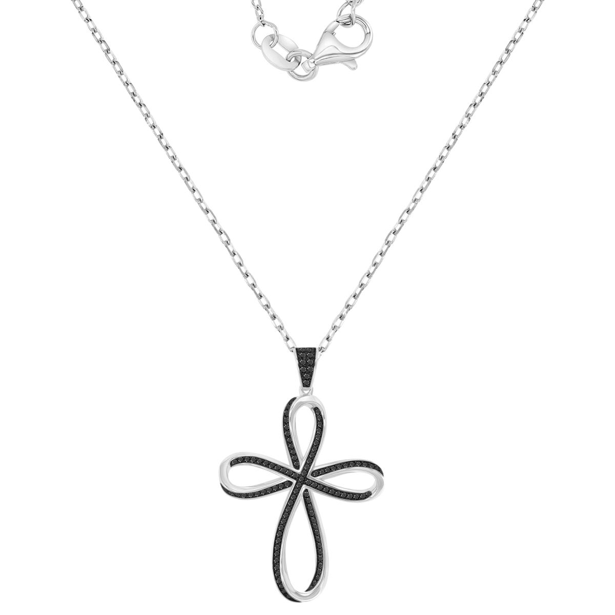 Sterling Silver Black & White 28x43mm Black Spinel Cross 18" Necklace