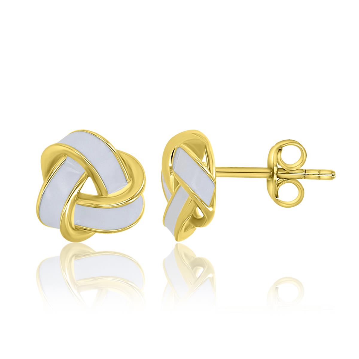 Sterling Silver Yellow 9.5X10MM White Enamel Knot Stud Earrings