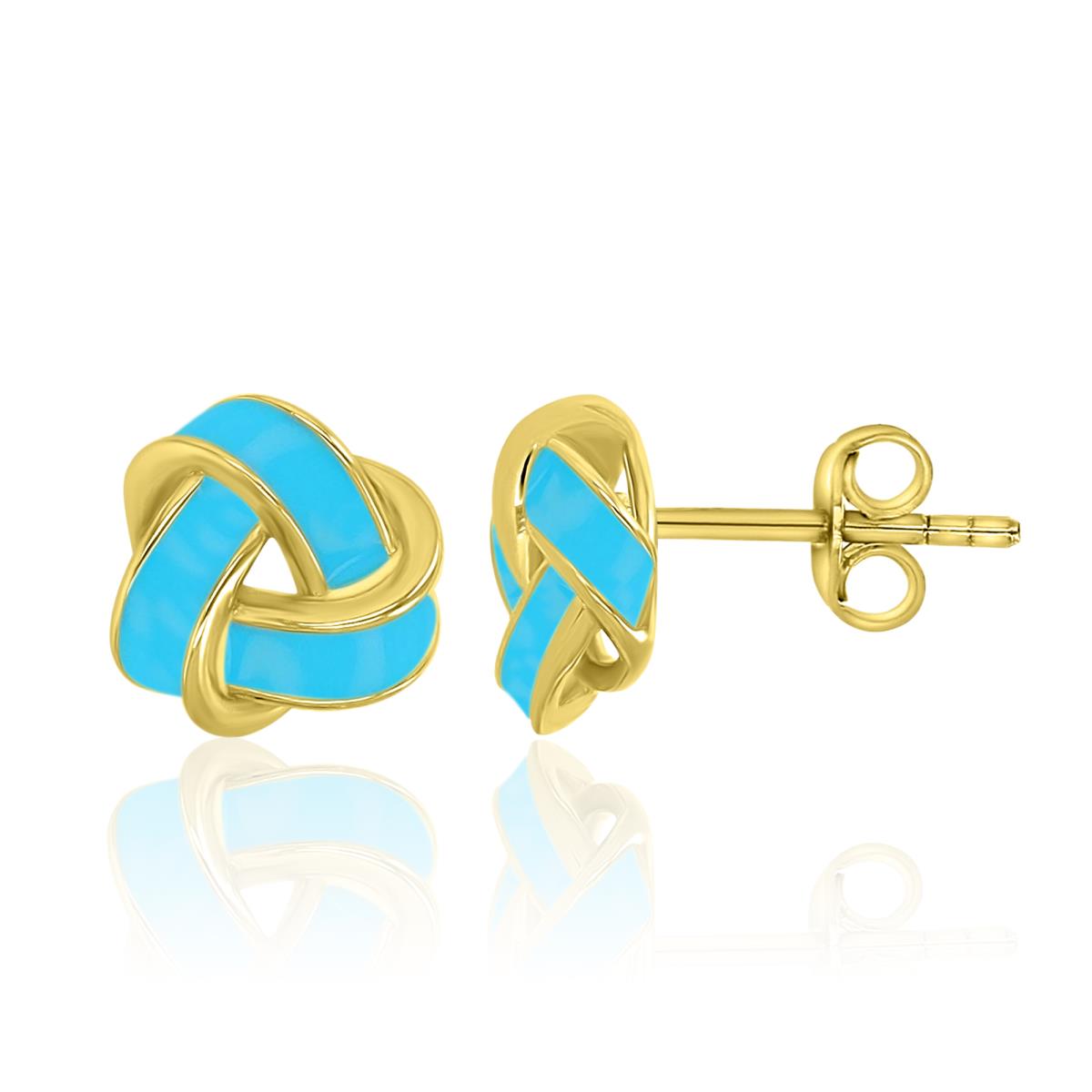 Sterling Silver Yellow 9.5X10MM Aqua Blue Enamel Knot Stud Earrings