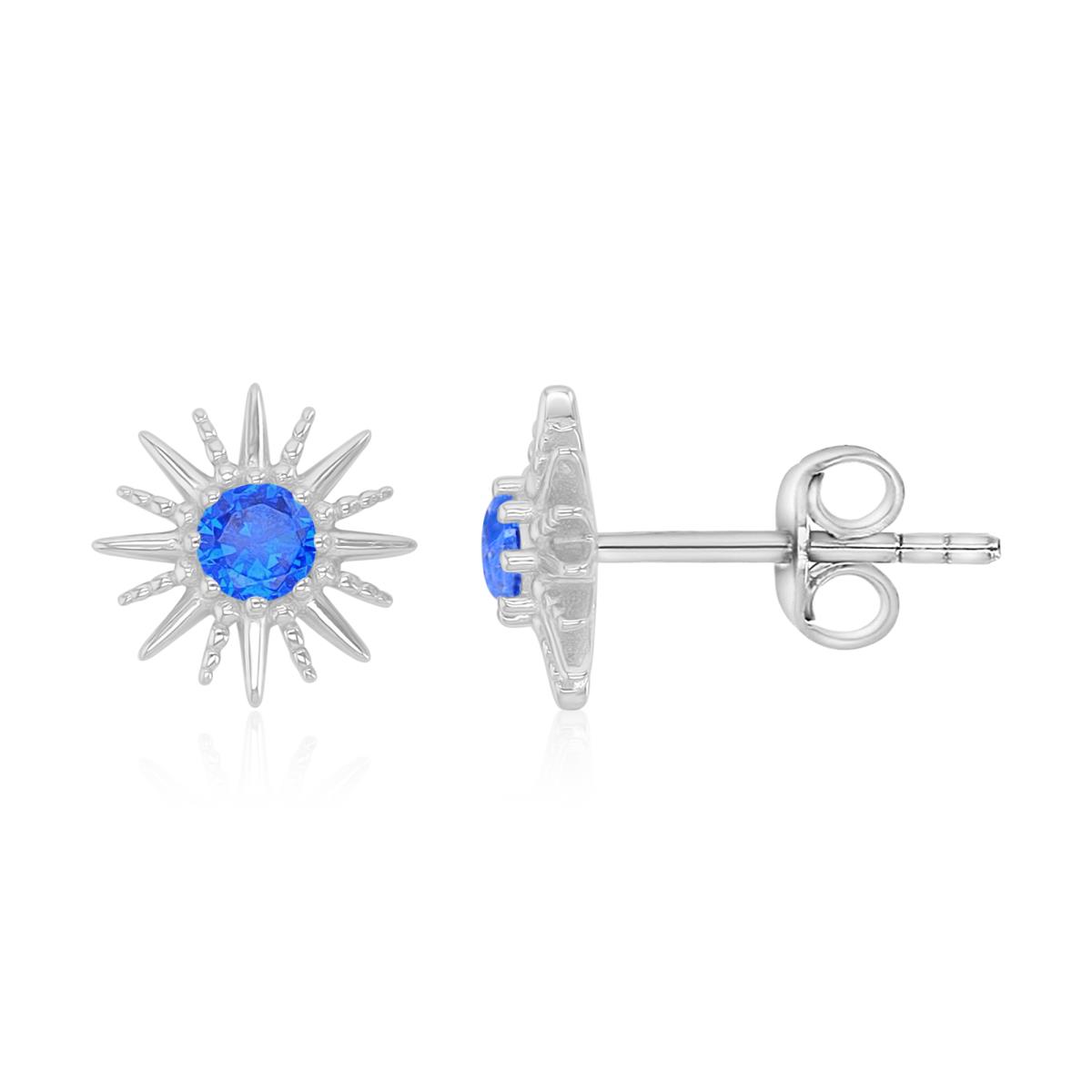 Sterling Silver Rhodium 10.4mm Blue Spinel Starburst Stud Earrings