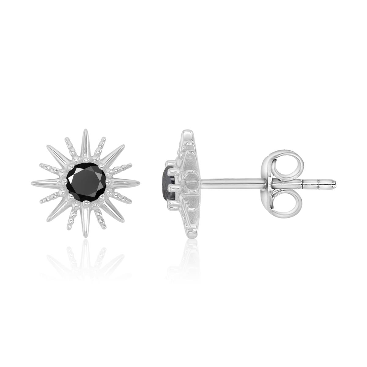 Sterling Silver Rhodium 10.4mm Black Spinel Starburst Stud Earrings