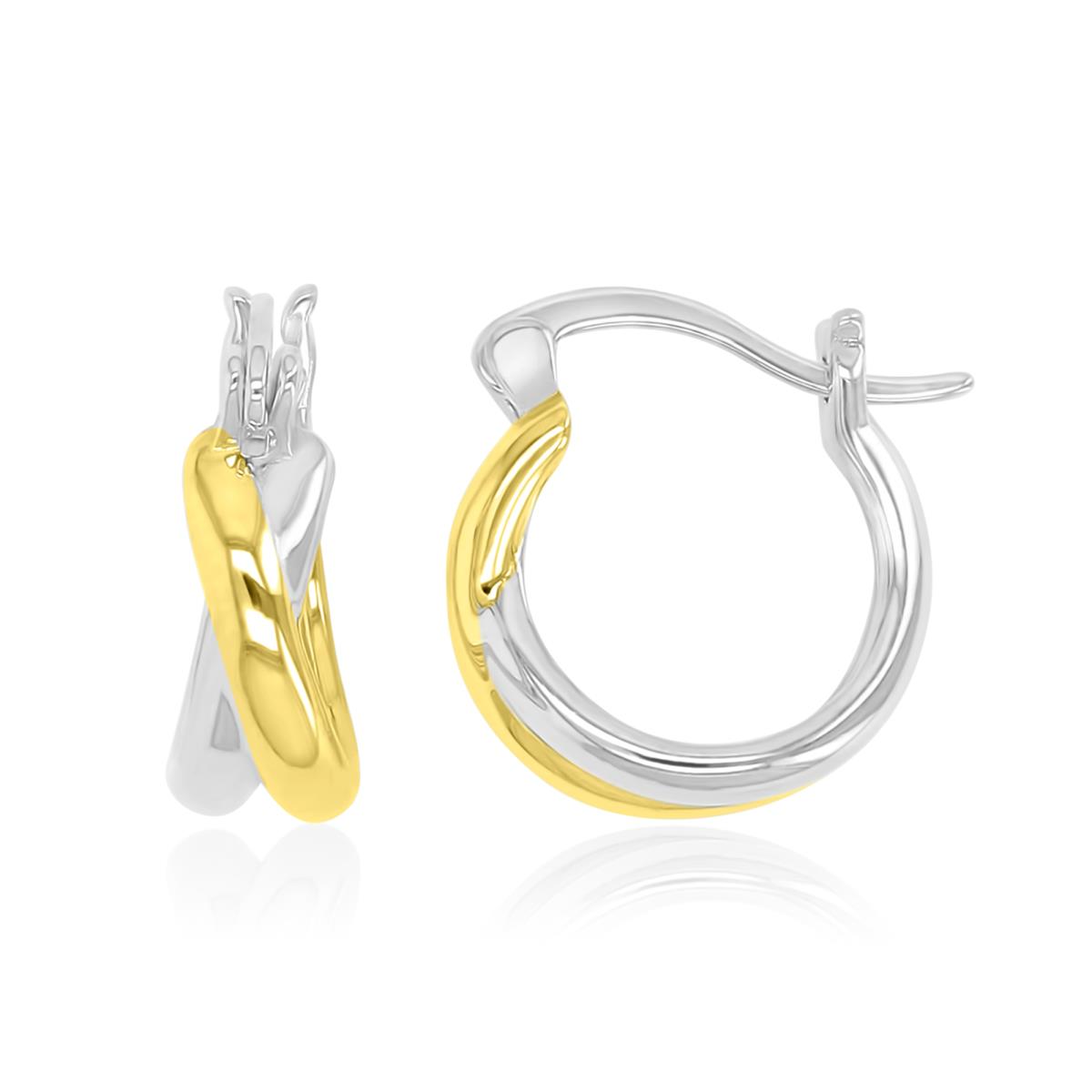 Sterling Silver Yellow & White 5X14MM Crossover Huggie Earrings