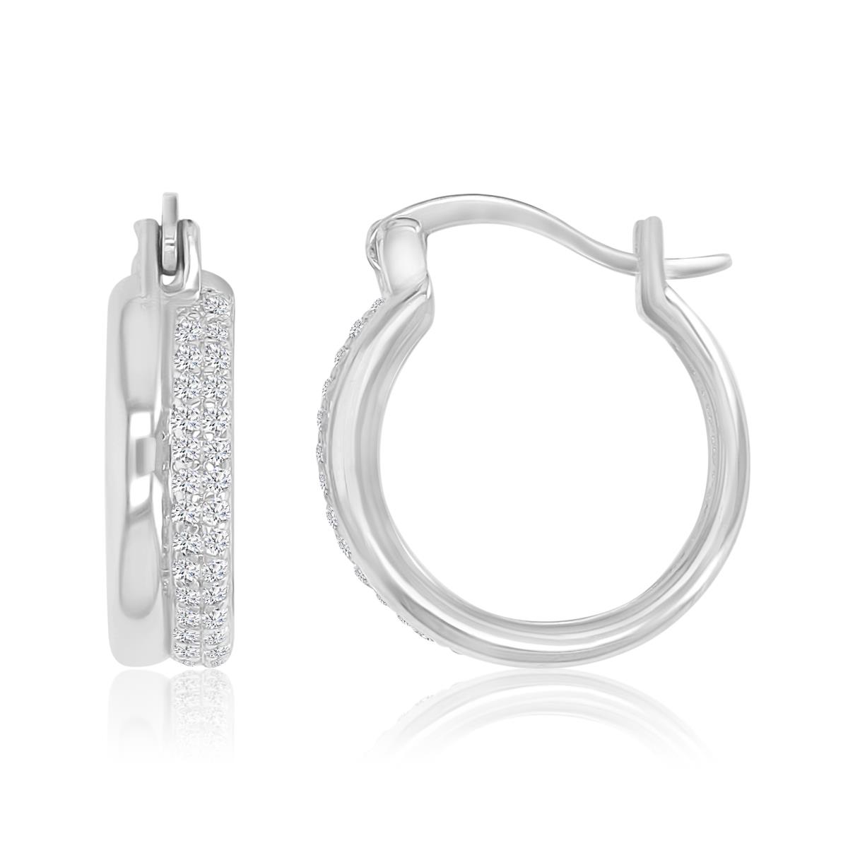 Sterling Silver Rhodium 4.5X17.5MM White CZ Hoop Earrings