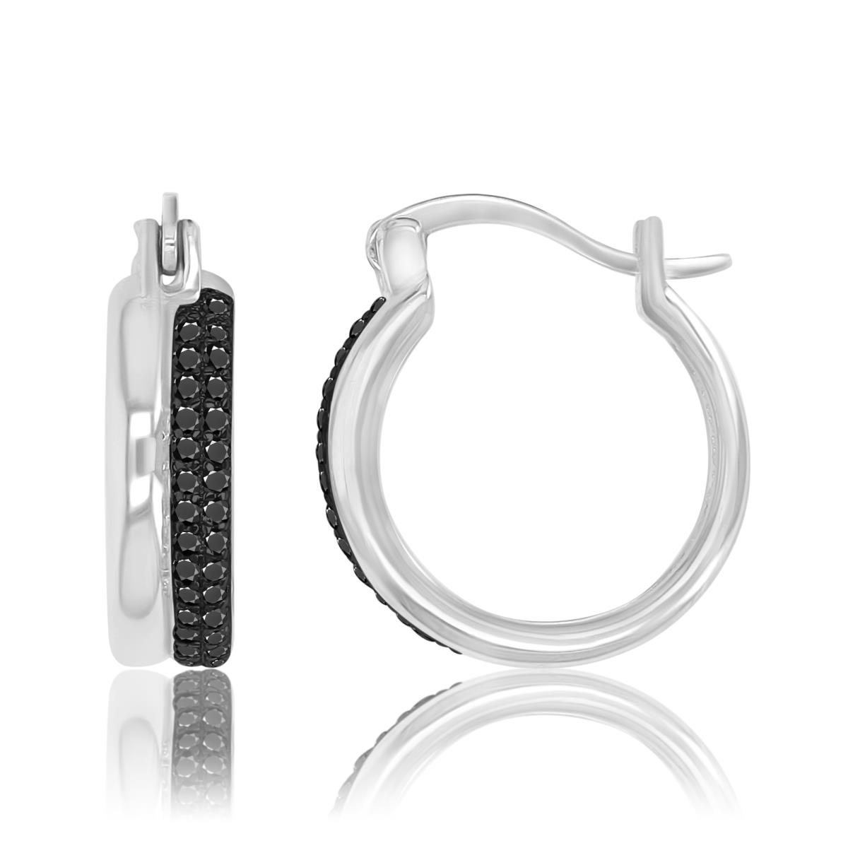 Sterling Silver Black & White 4.5X17.5MM Black Spinel Hoop Earrings