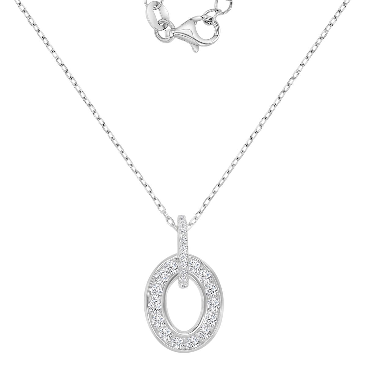 Sterling Silver Rhodium 11.5X20mm White CZ Oval 16+2" Necklace